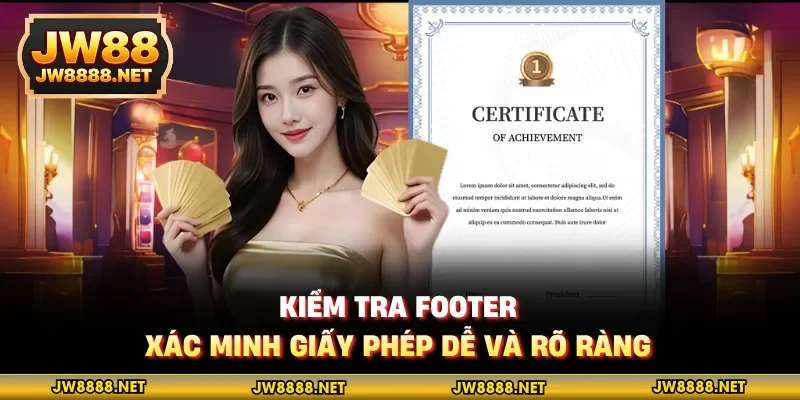 Kiểm tra footer, xác minh giấy phép dễ và rõ ràng